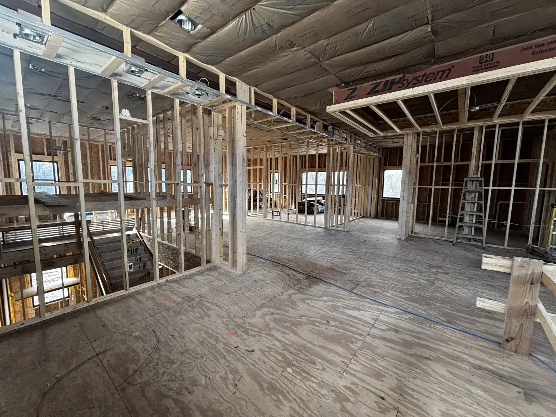Stud framing on open floor